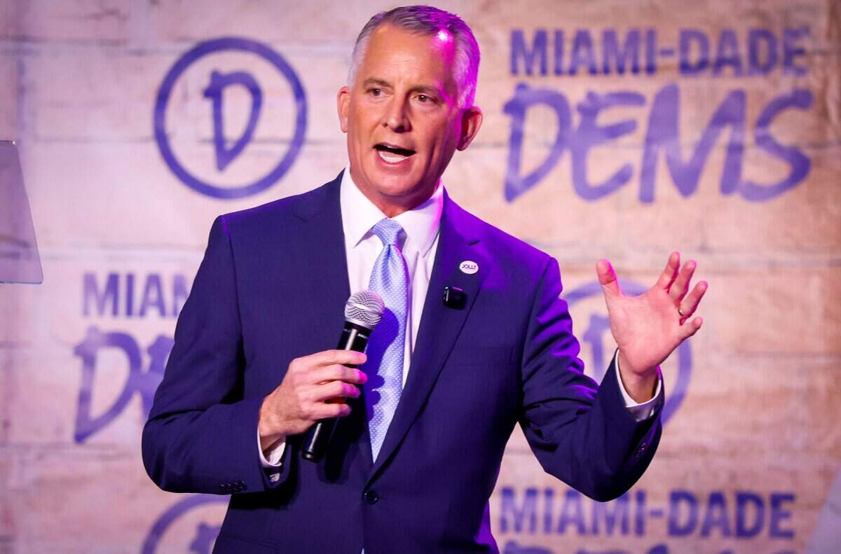 Florida governor candidate David Jolly speaks during the Miami-Dade Democratic Party's 2026 Blue Gala at the Frost Science Museum, in Miami. Florida, on Saturday, September 19, 2026.