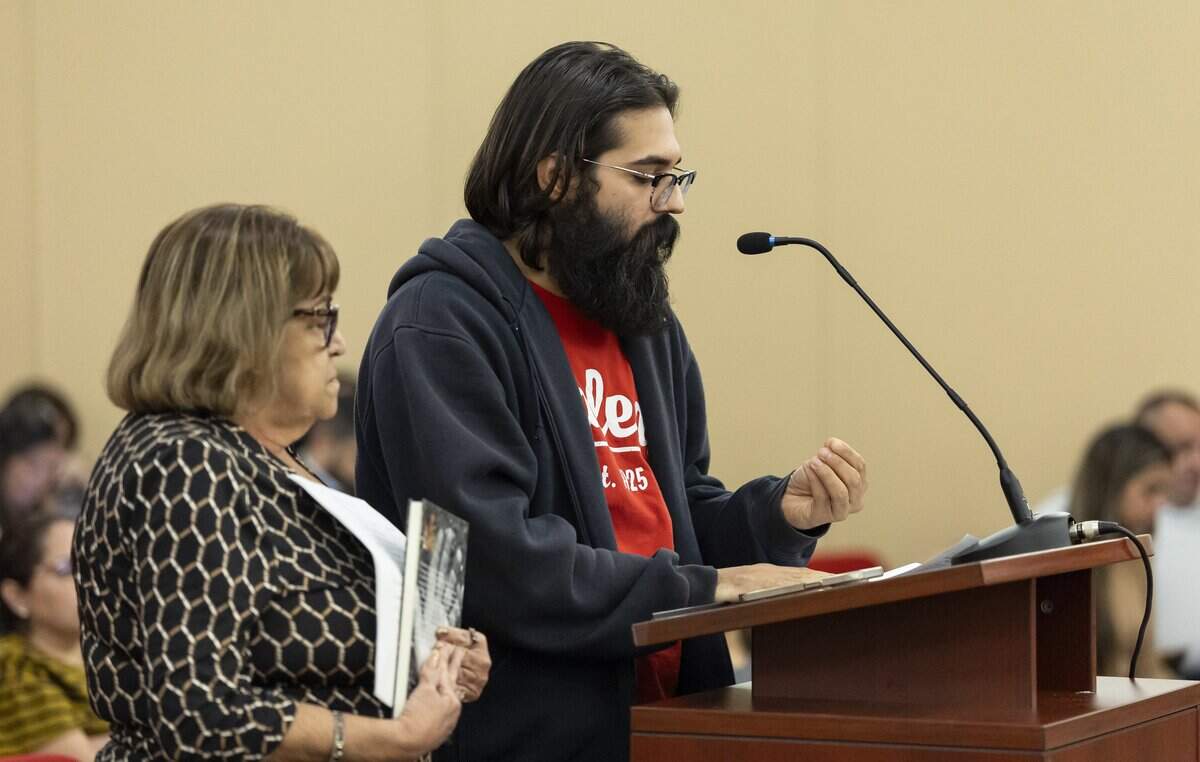 Anthony Amador speaks during a budget meeting at Hialeah City Hall on Tuesday, Sept. 22, 2026, in Hialeah, Fla. Residents and library employees attended the meeting to voice their concerns about the city's proposal to renovate the John F. Kennedy Library.