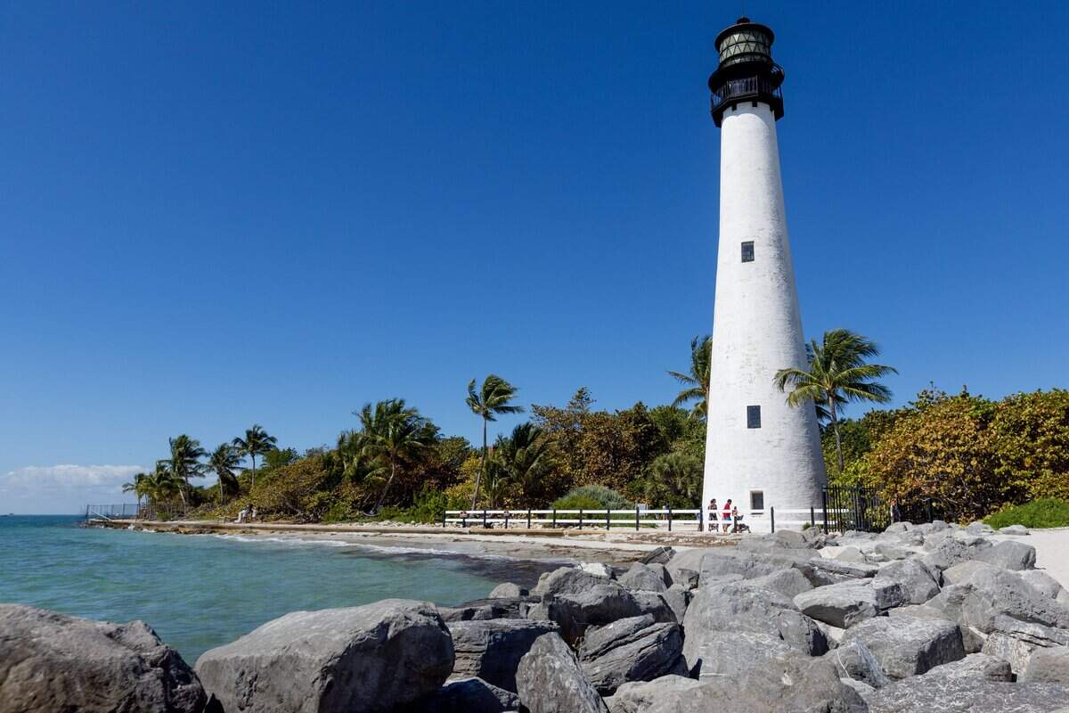 A view of Cape Florida Lighthouse at Bill Baggs Cape Florida State Park in Key Biscayne