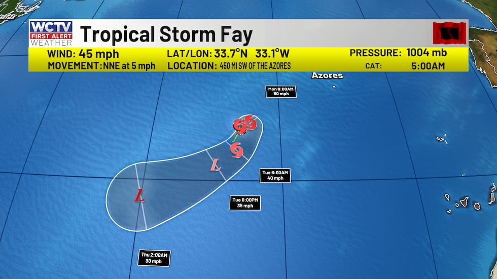 Fay will stay a tropical storm for a day or two before weakening.