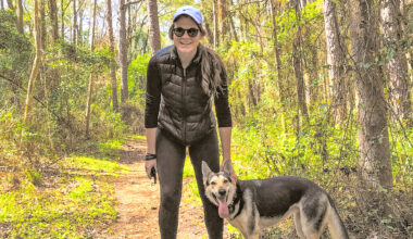 Katie enjoys hiking the trails with her German shepherd-husky mix, Delta.