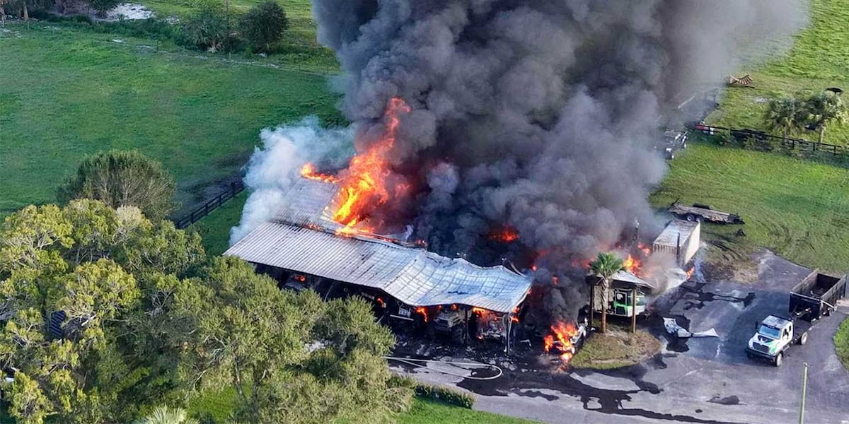 Martin County barn fire destroys building, 6 vehicles; 1 firefighter taken to hospital