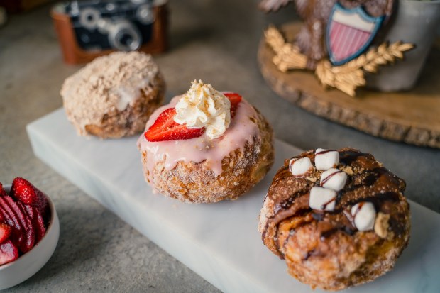 The Sandy Beach, Strawberry Shortcake and Campfire doughnuts from Parlor Doughnuts, opening its new location in Boca Raton on Sept. 26. (Parlor Doughnuts / Courtesy)