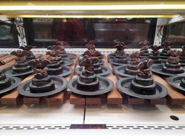 No surprise, the Ozzy-themed Prince of Darkness cake (carrot cake with cream cheese mousse, coated in black ganache with a chocolate bat) has been a runaway hit this year. (Photo courtesy Lisa Wilk/TasteCookSip.com)