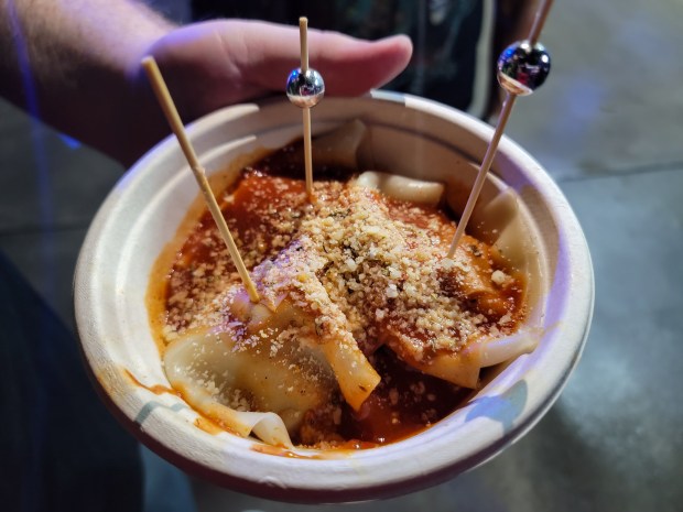 The Hellraiser-inspired Pinhead's Skin & Meatballs (torn pasta, spicy pork and beef chunks with marinara) sounds less appealing than it looks.... (Photo courtesy Lisa Wilk/TasteCookSip.com)