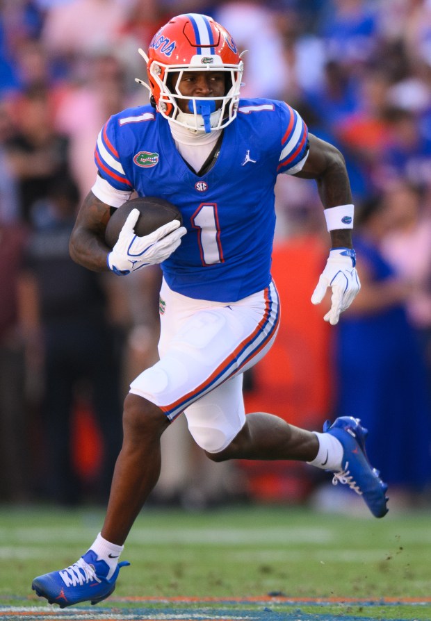 Florida wide receiver Vernell Brown III runs during the first half of the Gators' 52-28 win against Ole Miss Sept. 26 in the Swamp. (AP Photo/Noah Lantor)