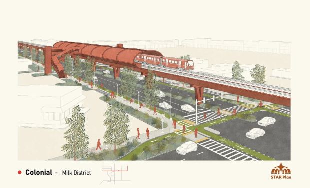 A conceptual rendering for a transit line along Colonial Drive in Orlando as part of the Sunrise Movement's STAR Plan. (Sunrise Movement Orlando)
