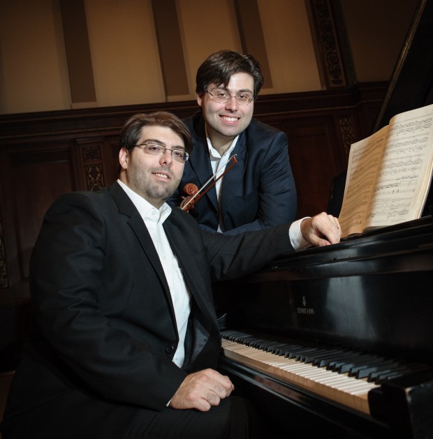 Pianist Joseph Irrera, left, and violinist John Irrera will give a free concert at the Basilica of the National Shrine of Mary, Queen of the Universe in Lake Buena Vista. (Courtesy William Picher)