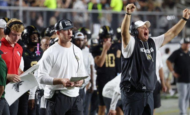 UCF coach Scott Frost looks to prepare his team for the Big 12 opener against TCU on Saturday. (Stephen M. Dowell/Orlando Sentinel)