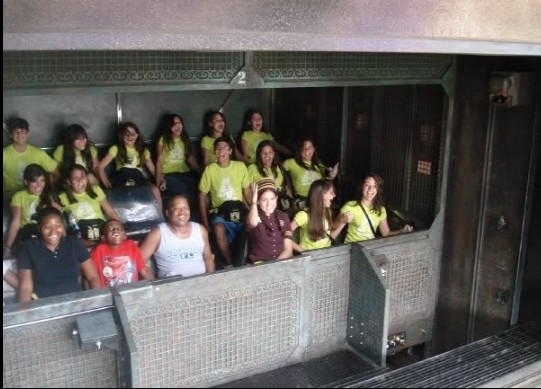 Walt Disney World visitors onboard Tower of Terror are startled by the high view of the Hollywood Studios ride and the presence of a reporter on the catwalk. (Dewayne Bevil/Orlando Sentinel)