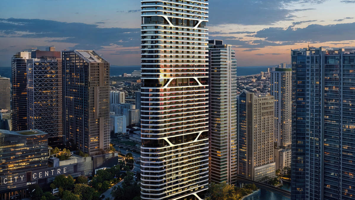 A rendering shows the recently announced Bugatti Residences Miami, planned for a waterfront parcel on the Miami River.