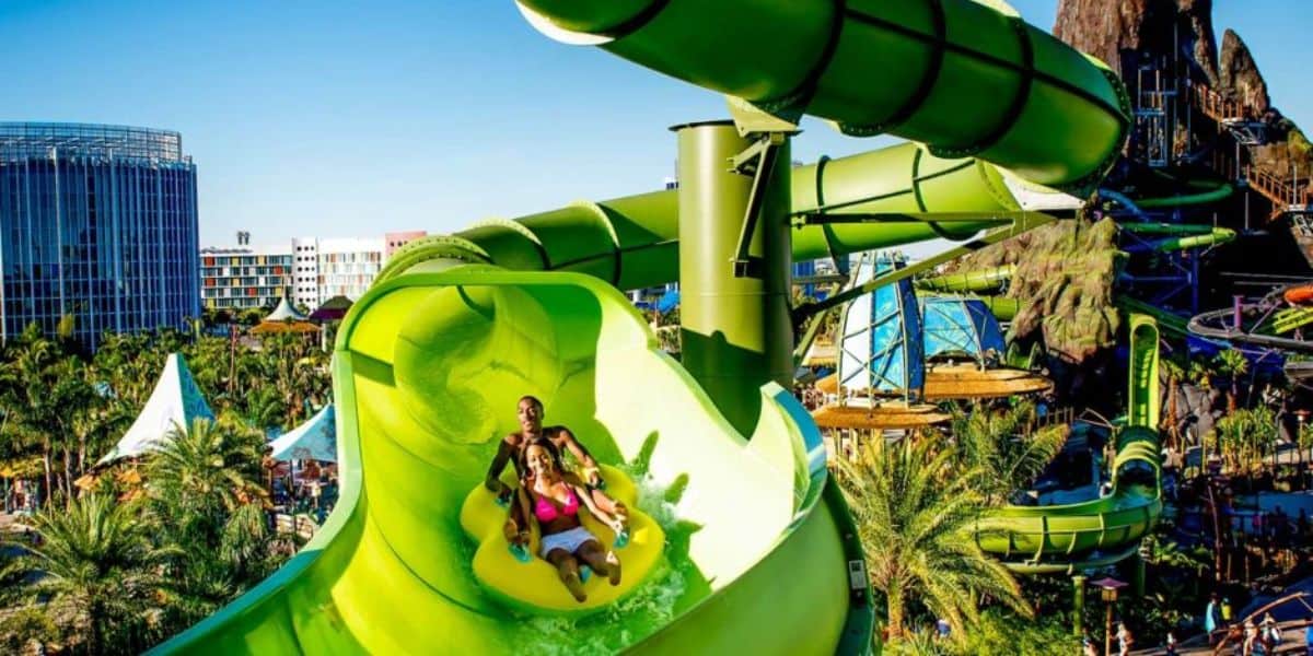 Guests sit in a raft on Honu of the Honu ika Moana at Volcano Bay