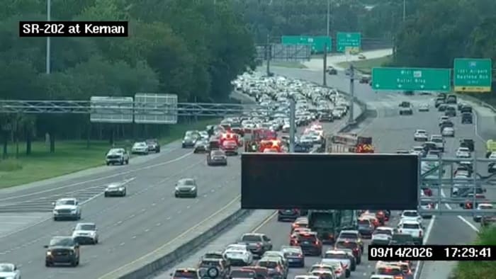 Traffic Alert: 2 eastbound lanes closed on Butler Blvd. at Kernan Blvd due to crash with injuries