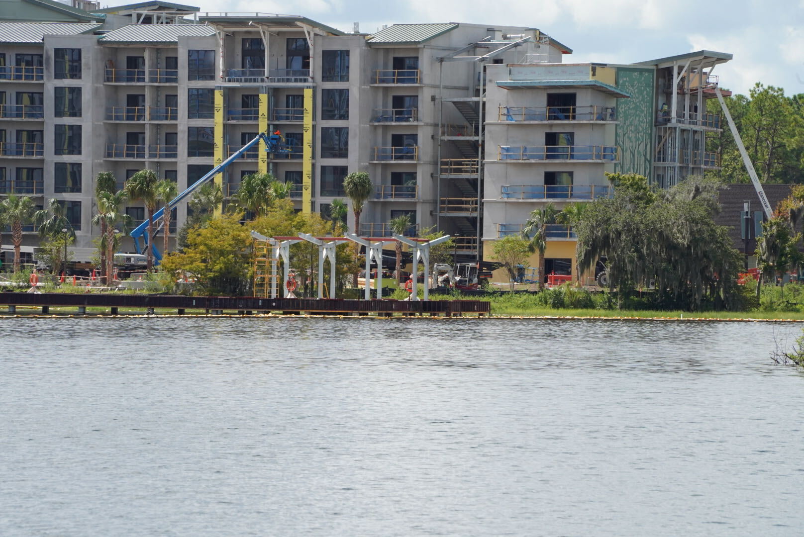 Disney’s Lakeshore Lodge continues to take shape along Bay Lake between Disney’s Wilderness Lodge and Disney’s Fort Wilderness Resort & Campground.