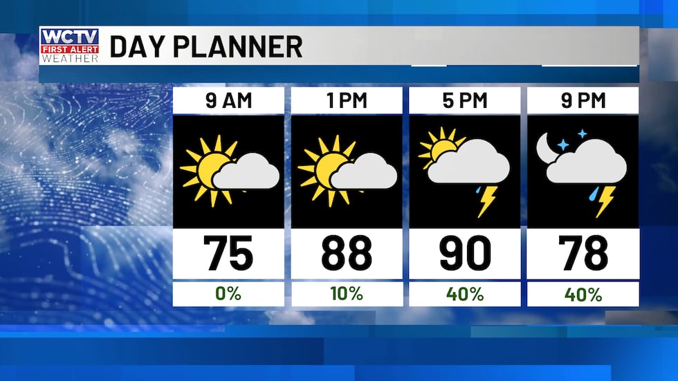 Sunny and warm with some afternoon showers and storms.