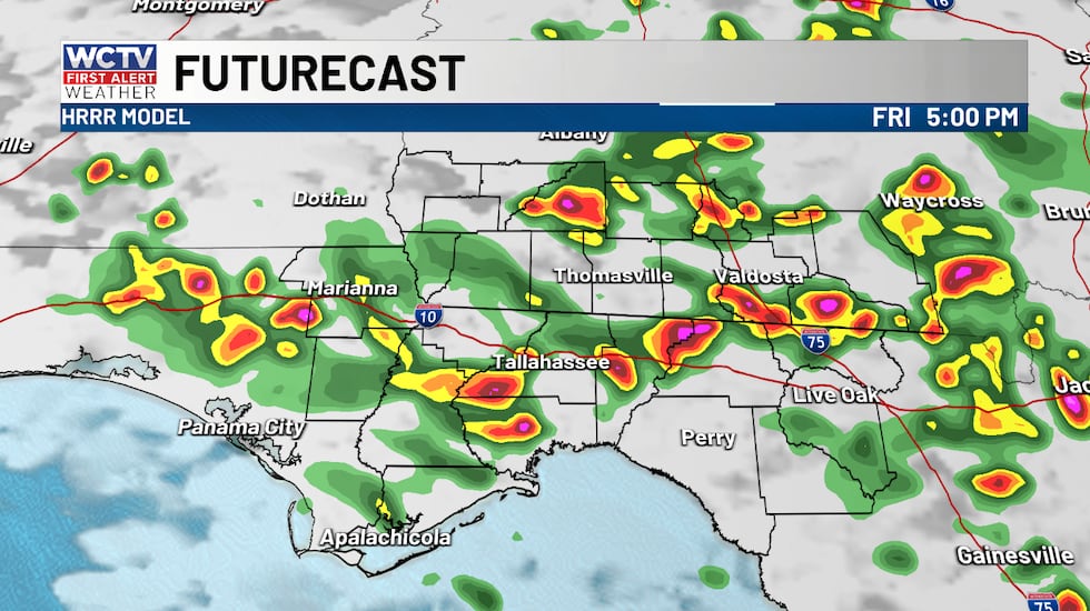 Rain and storms are likely this afternoon with heavy downpours.