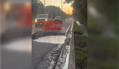 Ground depression closes eastbound lanes of Welch Road in Apopka