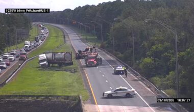 I-295W South closed due to jackknifed semi-truck near Pritchard Road