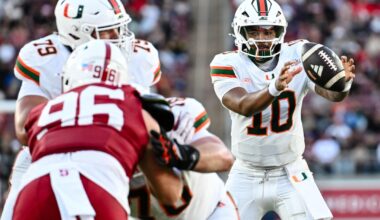Mensah throws 5 TD passes, Toney sets record in No. 7 Miami's 45-6 win over Stanford