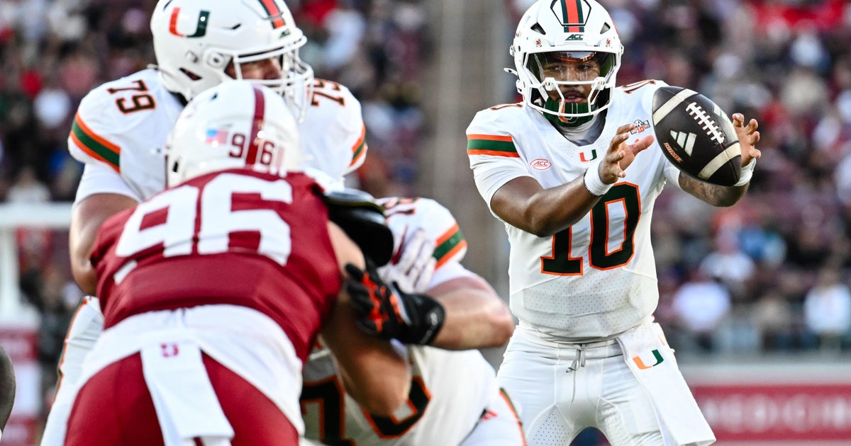 Mensah throws 5 TD passes, Toney sets record in No. 7 Miami's 45-6 win over Stanford