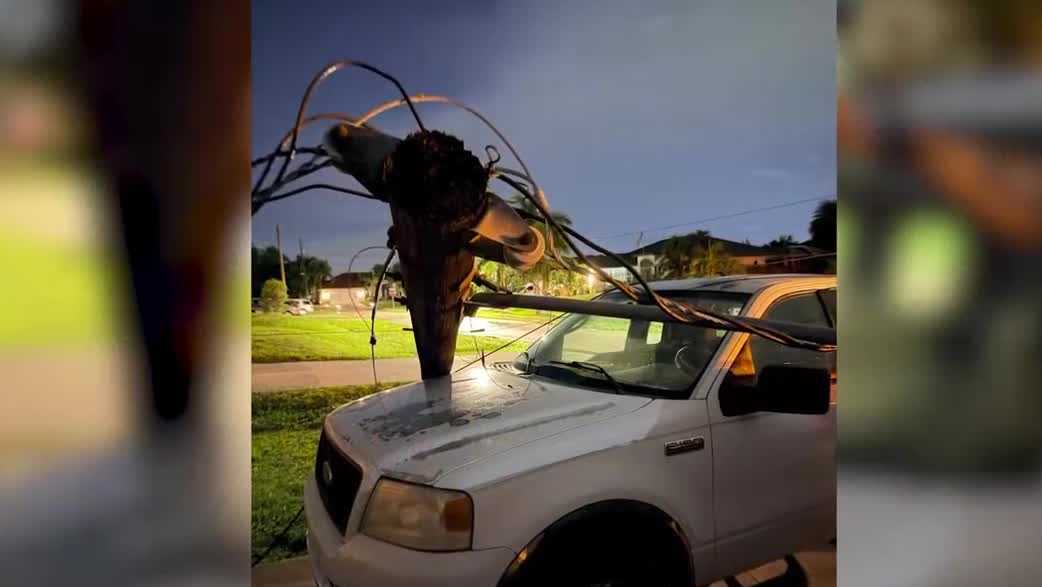 Cape Coral utility pole snaps, damages vehicles