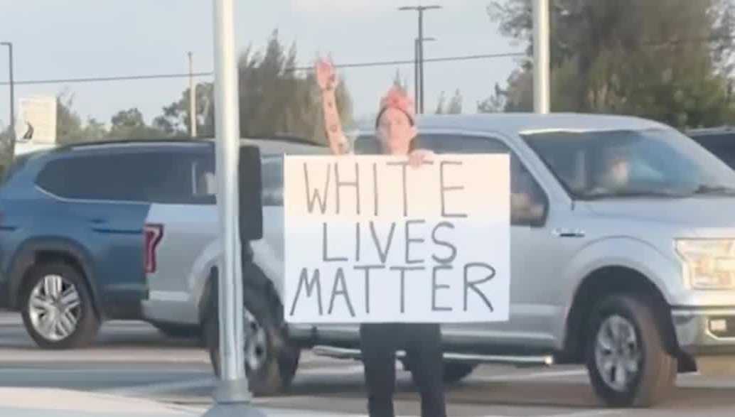Florida protester draws attention with Nazi salutes and sign