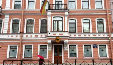 The German Consulate General in St Petersburg, Russia. Moscow-Berlin ties spiralled further last week as Germany accused Russia of orchestrating a drone attack on Leipzig airport.