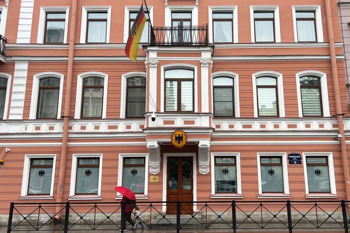 The German Consulate General in St Petersburg, Russia. Moscow-Berlin ties spiralled further last week as Germany accused Russia of orchestrating a drone attack on Leipzig airport.