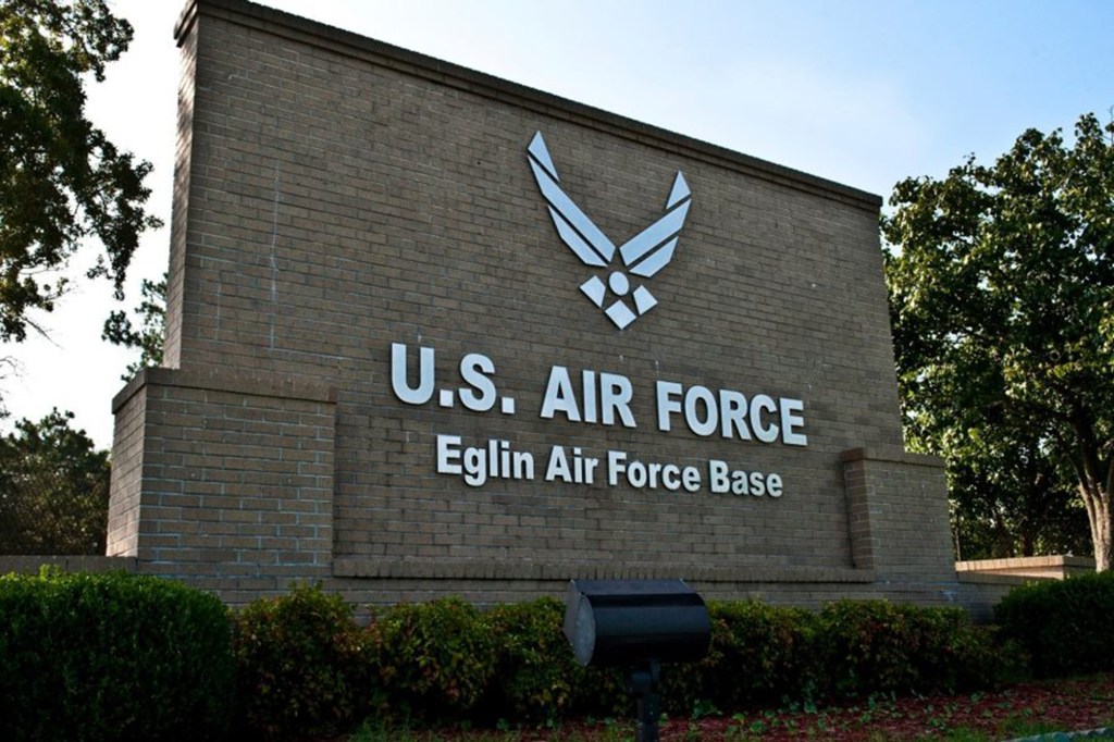 The entrance sign for Eglin Air Force Base.