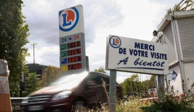 PARIS, FRANCE - SEPTEMBER 18: A vehicle drives past a sign showing the price of fuel at an E.Leclerc gas station on September 18, 2026 in Paris, France. Fuel prices in France have continued to rise in recent weeks, with around one in ten filling stations reporting shortages of at least one type of fuel. Amid growing protests by fishermen and other groups impacted by high fuel costs, Prime Minister Sebastien Lecornu has extended emergency fuel subsidies for agriculture, fishing and construction sectors through the end of the year. Meanwhile, President Emmanuel Macron is convening leaders of France's political parties to discuss the impact of conflicts in the Middle East and Ukraine on France's energy supplies, as the government seeks to push through its upcoming 2027 budget ahead of next year's presidential election. (Photo by Tom Nicholson/Getty Images)