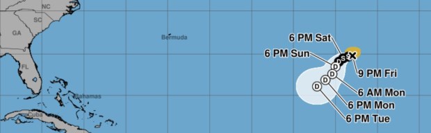 Tropical Storm Fay's forecast cone as of 5 p.m. Friday, Sept. 25, 2026. (National Hurricane Center/Courtesy)