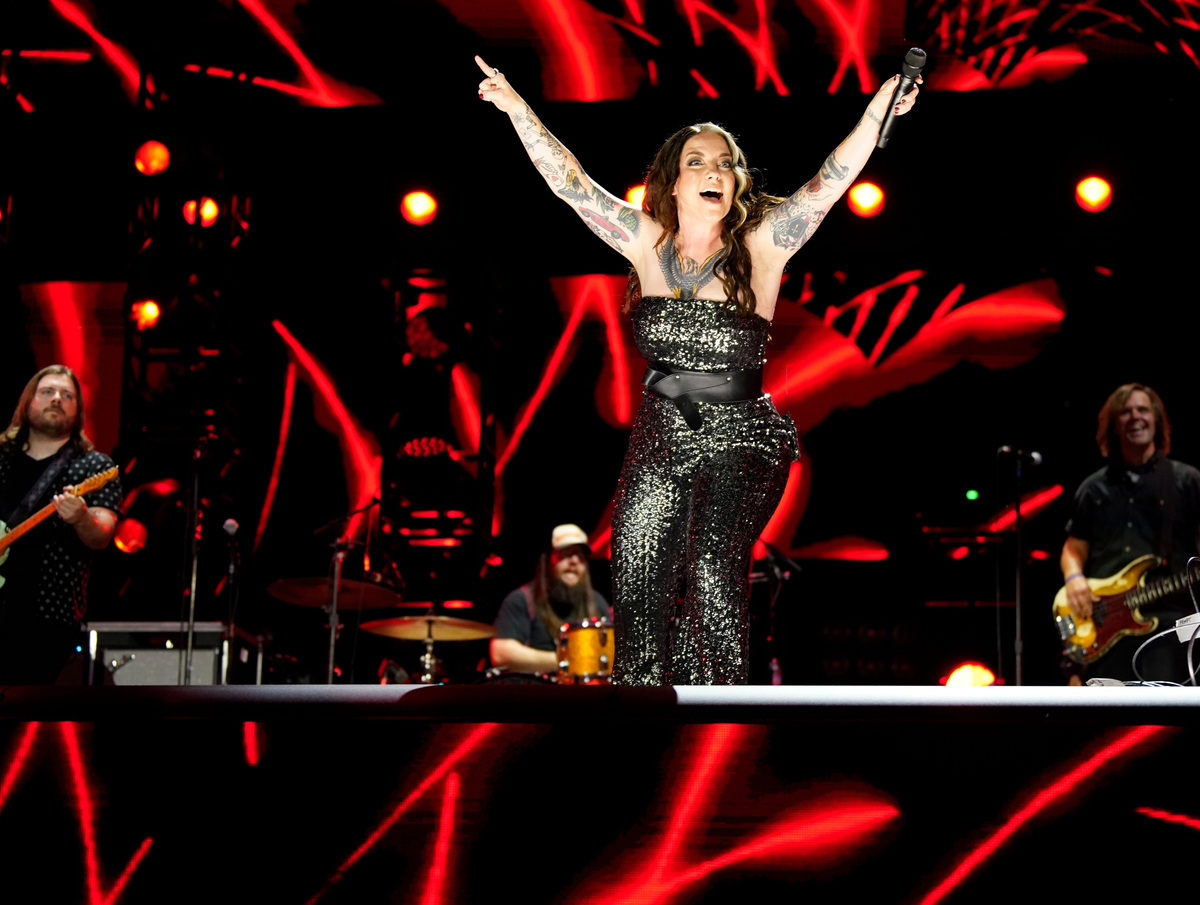 Ashley McBryde performs for her fans during the first night concert of the annual CMA Fest at Nissan Stadium in Nashville on June 6, 2024.