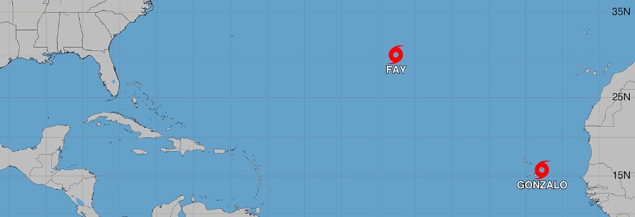 Tropical Storm Fay, Tropical Storm Gonzalo churn in Atlantic