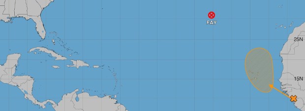 The National Hurricane Center said a tropical wave is forecast to move off of Africa's coast by Wednesday. It has a 40% chance of developing in the next seven days and a 20% chance of developing in the next two days. (National Hurricane Center/Courtesy)
