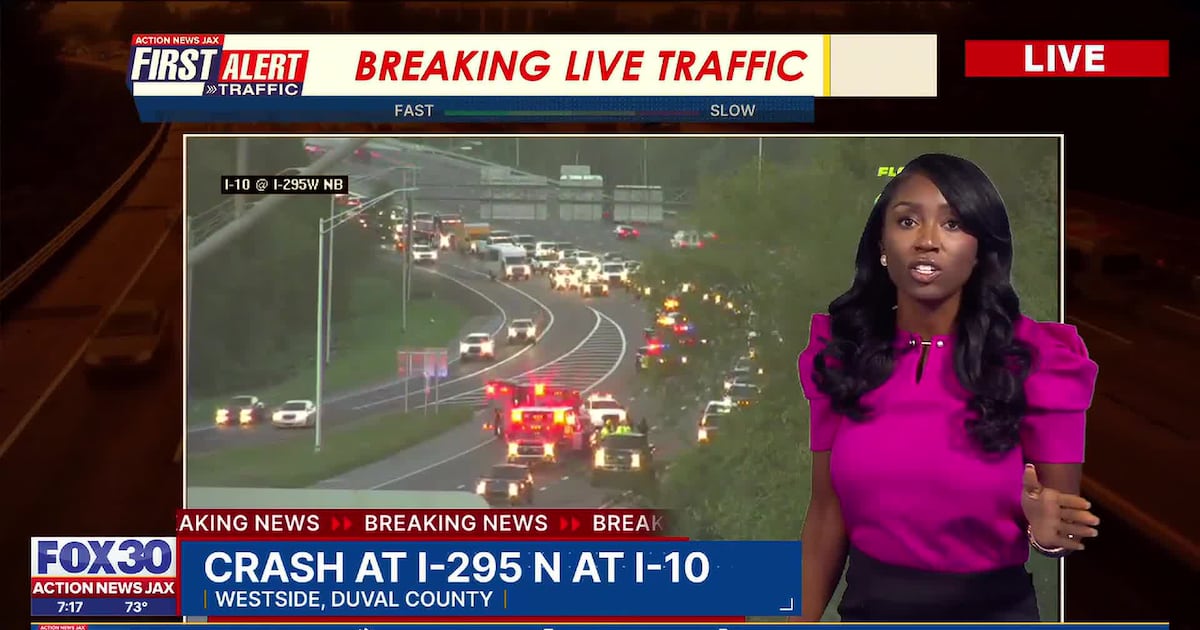 Crash causing major delays on I-295 at I-10 in Jacksonville
