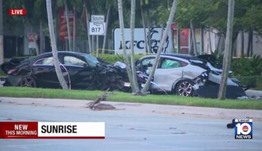 Overnight crash shuts down major Sunrise intersection, temporarily knocks out power to thousands