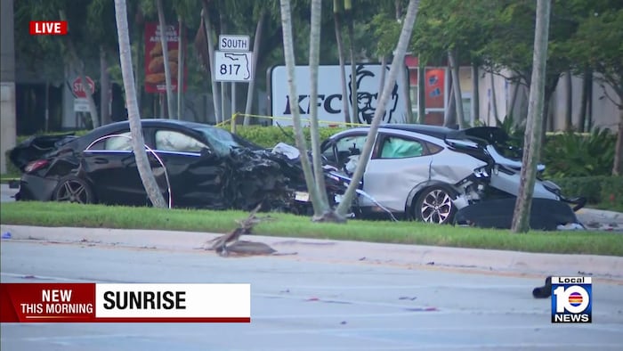 Overnight crash shuts down major Sunrise intersection, temporarily knocks out power to thousands
