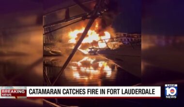 Fire crews battle blaze aboard catamaran in Fort Lauderdale
