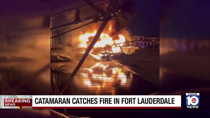 Fire crews battle blaze aboard catamaran in Fort Lauderdale