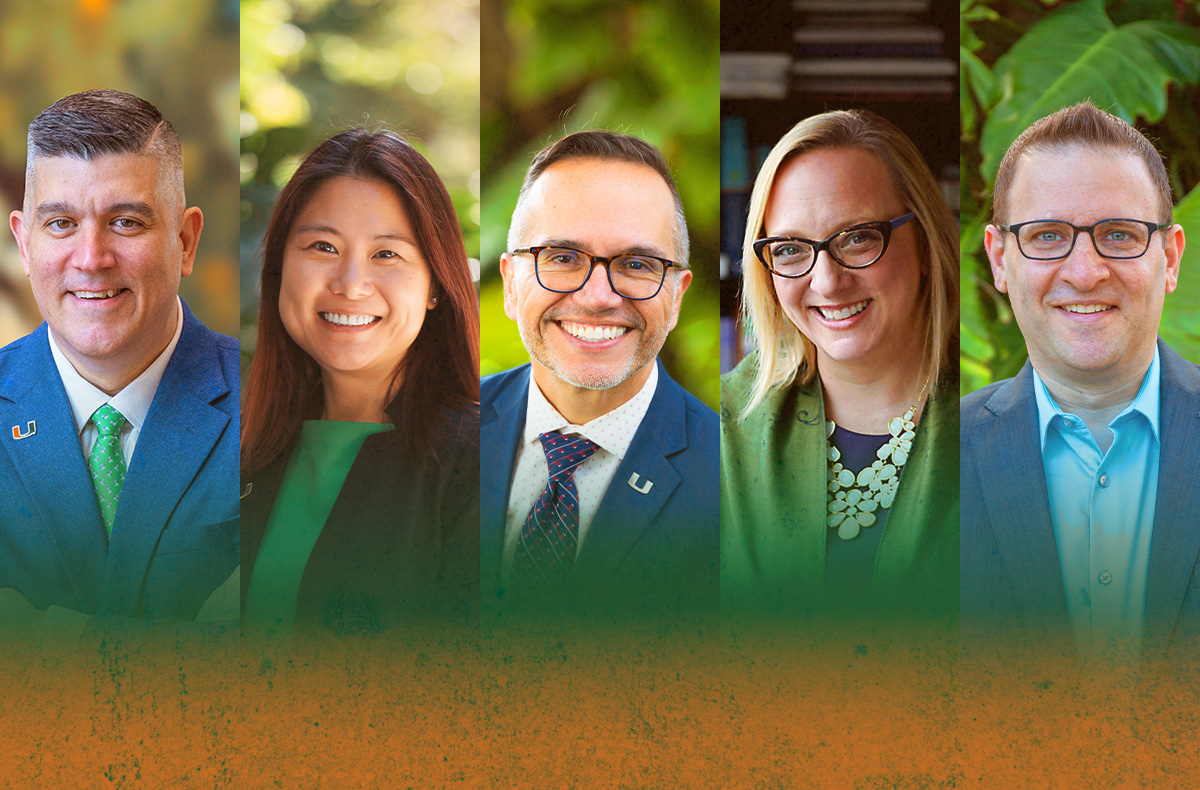 University of Miami experts recently shared their findings with a national audience through “The Academic Minute.” From left to right, Alberto J. Caban-Martinez, Nina Huang, Guillermo “Willy” Prado, Jill Ehrenreich-May and Justin Stoler. Photo: University of Miami