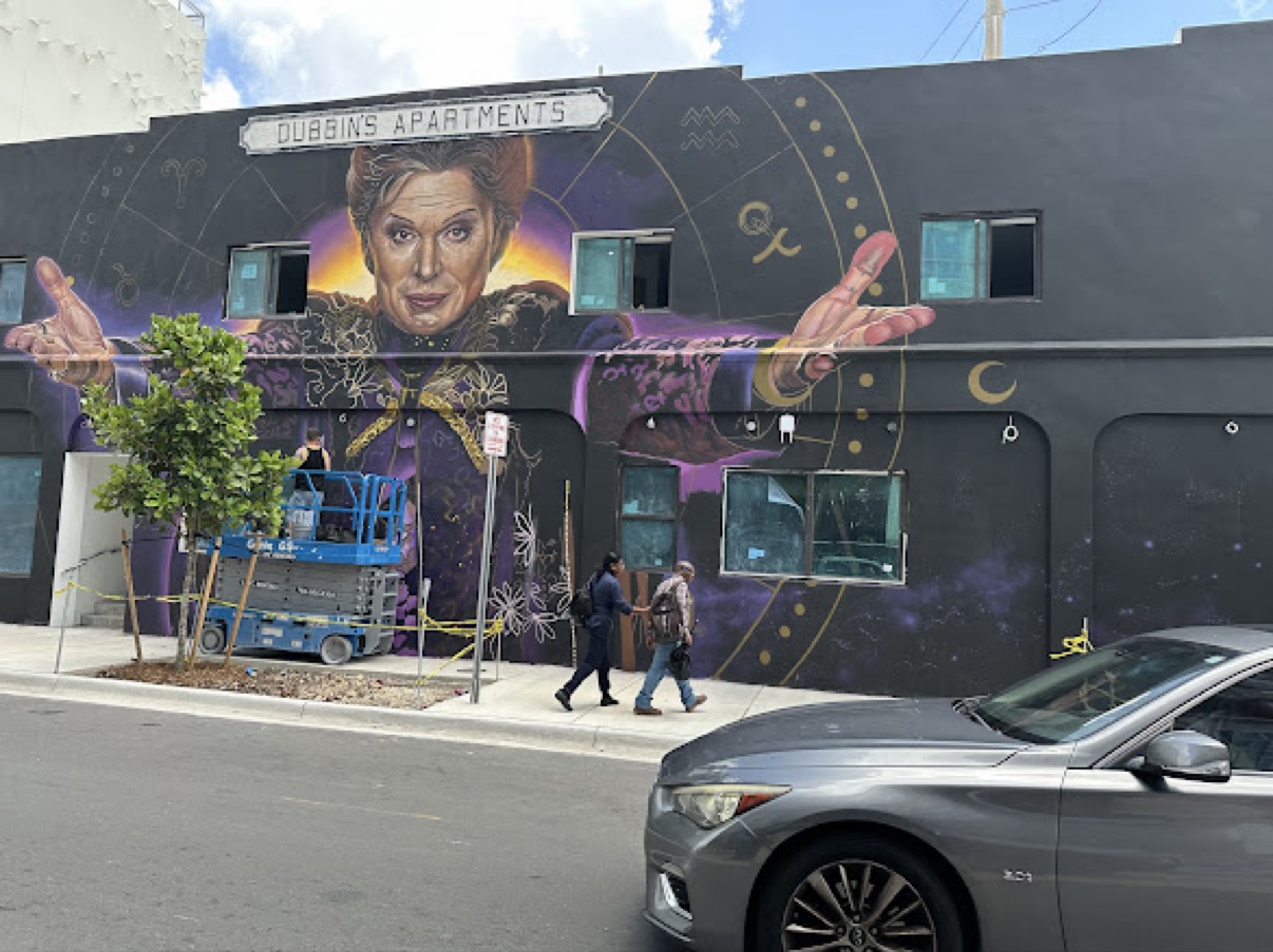 Colorful mural on the Dobbins Apartments building in Wynwood, home of the new Kush Korner burger restaurant