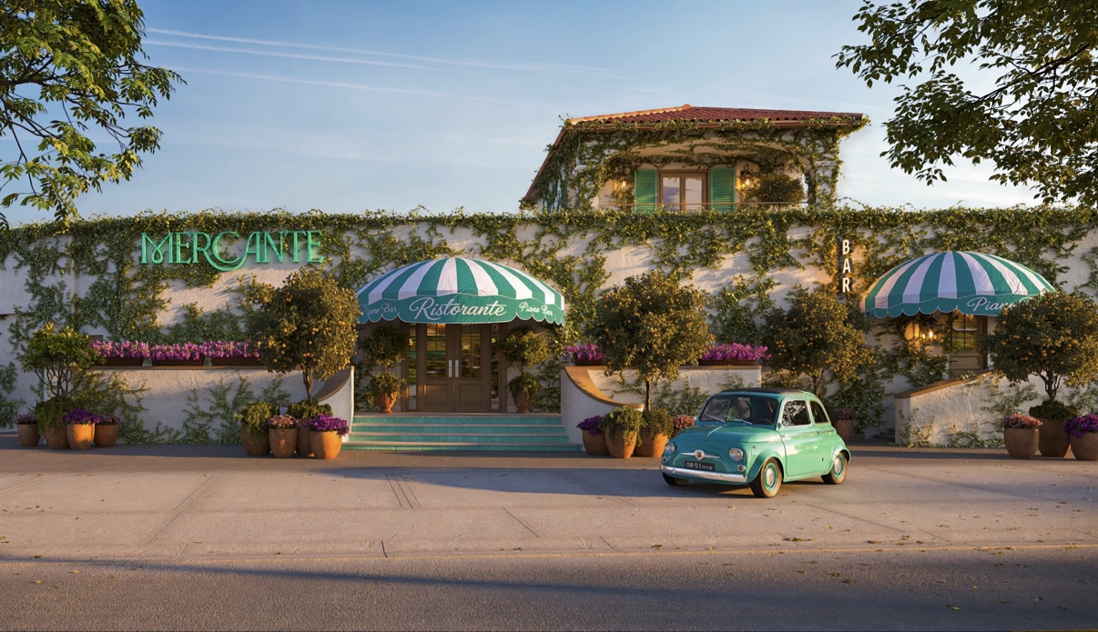 Rendering of Mercante, Nicola Siervo's Italian Riviera restaurant and piano bar opening on the Miami River