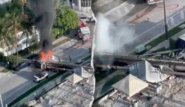 Construction rig collapses onto 3 vehicles in Miami, traps 2 workers