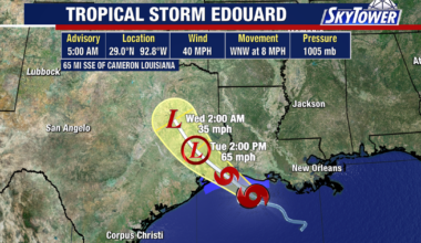 Tropical Storm Edouard nears Texas with hurricane watches in effect