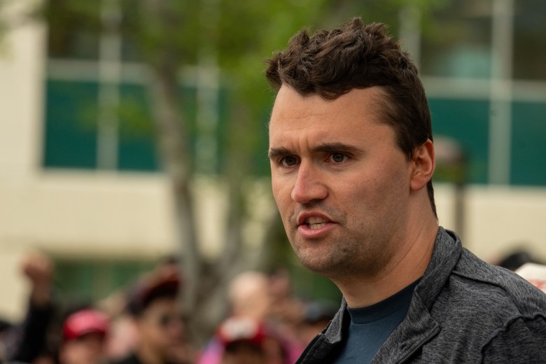 Charlie Kirk speaking at a Turning Point USA event at California State University, Northridge