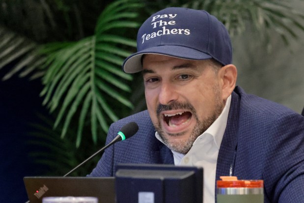 Broward School Board member Adam Cervera joins the discussion at a meeting Tuesday, Sept. 8, 2026, during a discussion on the budget and possible raises for teachers. (Mike Stocker/South Florida Sun Sentinel)