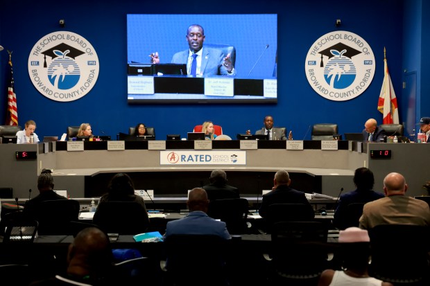 Broward School Board Superintendent Dr. Howard Hepburn leads the discussion at a meeting on Tuesday, Sept. 8, 2026, during a discussion on the budget and possible raises for teachers. (Mike Stocker/South Florida Sun Sentinel)