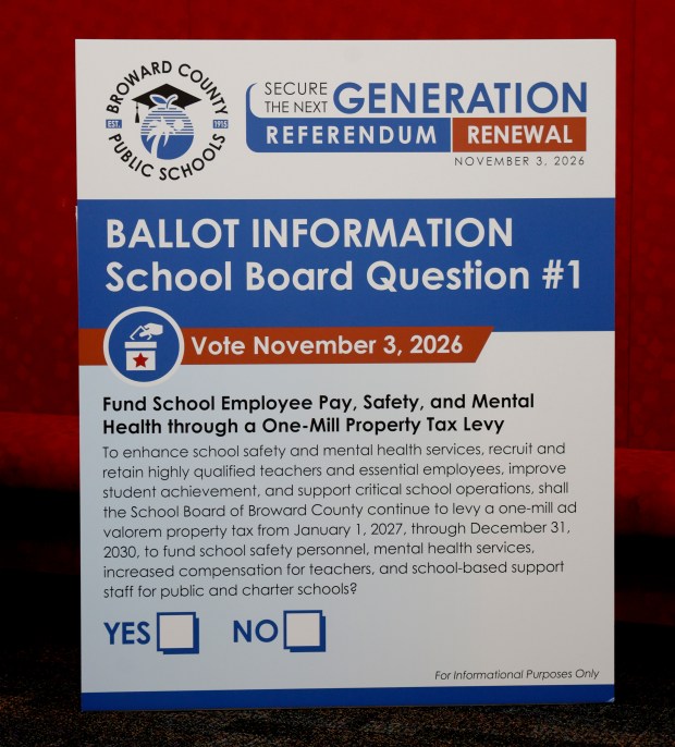 Broward School Board members, along with union leaders, hold a joint press conference on Tuesday, Sept. 15, 2026. (Mike Stocker/South Florida Sun Sentinel)
