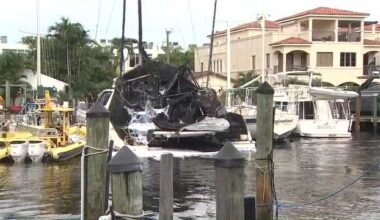 Video: 60-foot catamaran engulfed in flames at Florida marina
