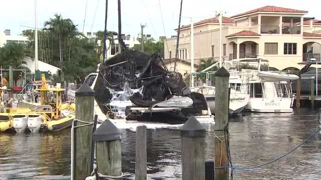Video: 60-foot catamaran engulfed in flames at Florida marina